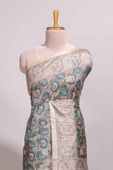 Green floral design semi tussar saree with contrast border and floral printed blouse