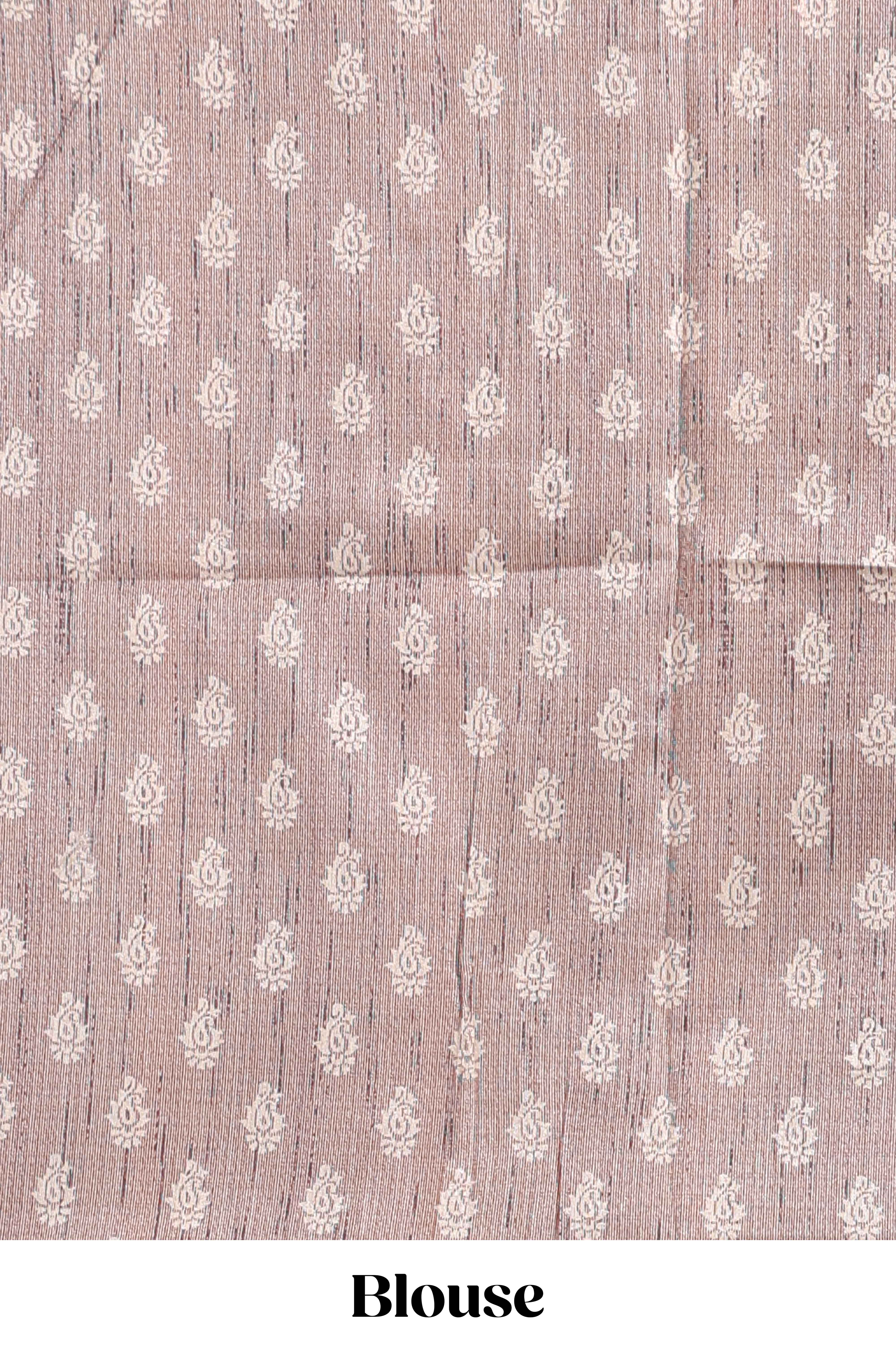 Purple floral design semi tussar saree with contrast border and floral printed blouse