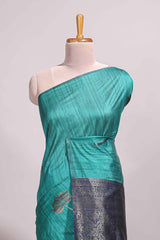 Borderless peacock green floral design semi tussar saree with contrast pallu and blouse