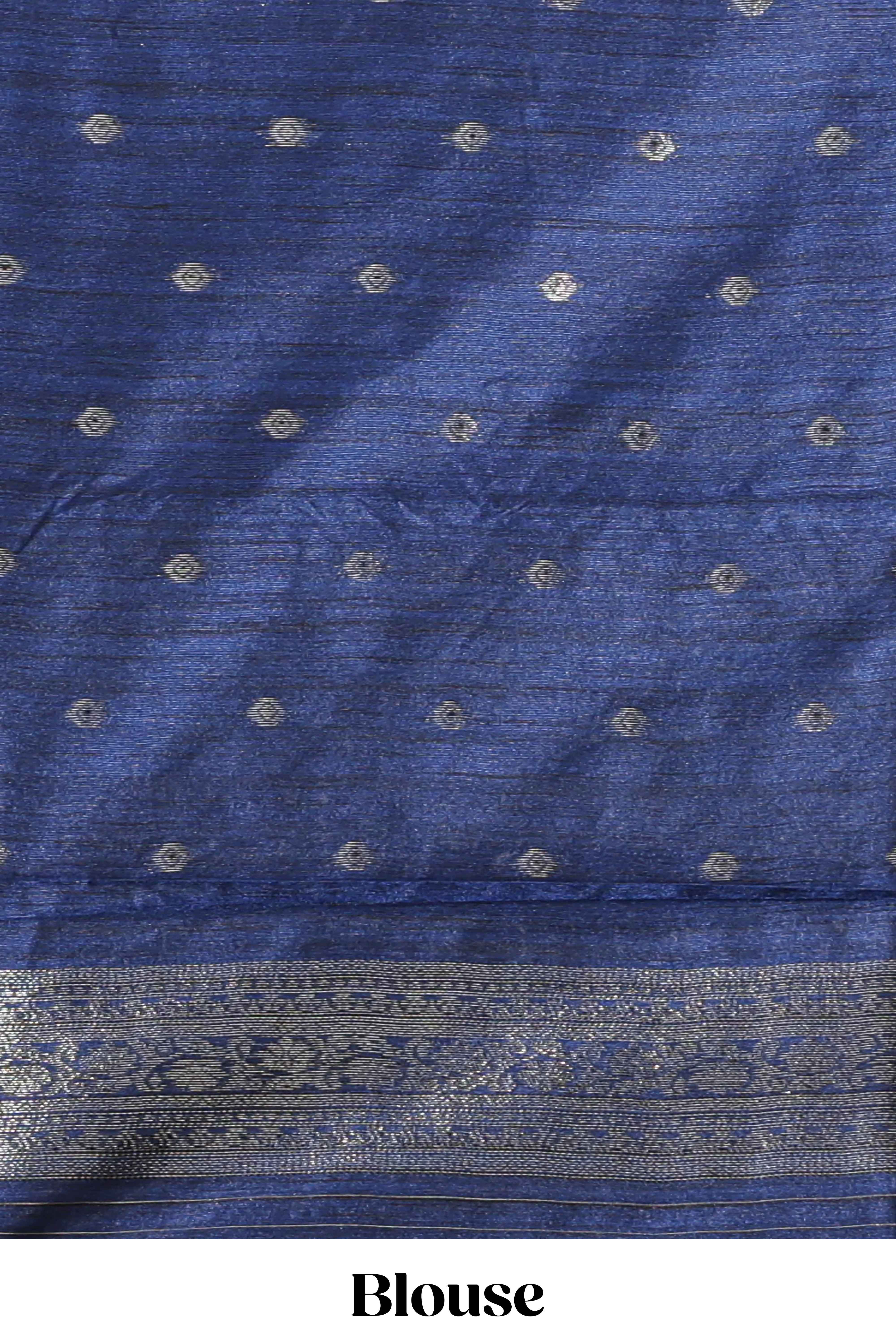 Borderless peacock green floral design semi tussar saree with contrast pallu and blouse