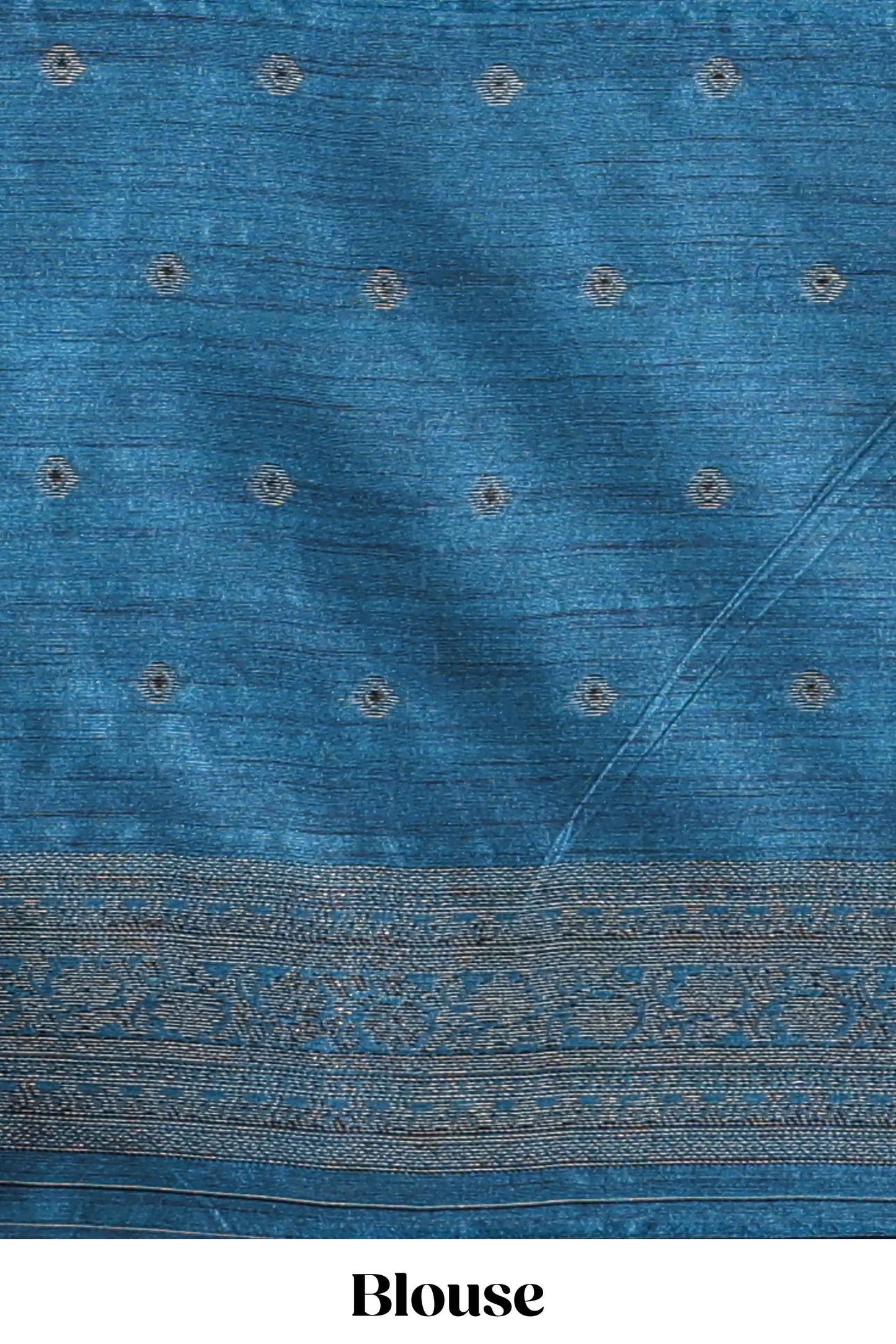 Borderless blue floral design semi tussar saree with contrast pallu and blouse
