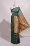 Borderless green floral design semi tussar saree with contrast pallu and blouse