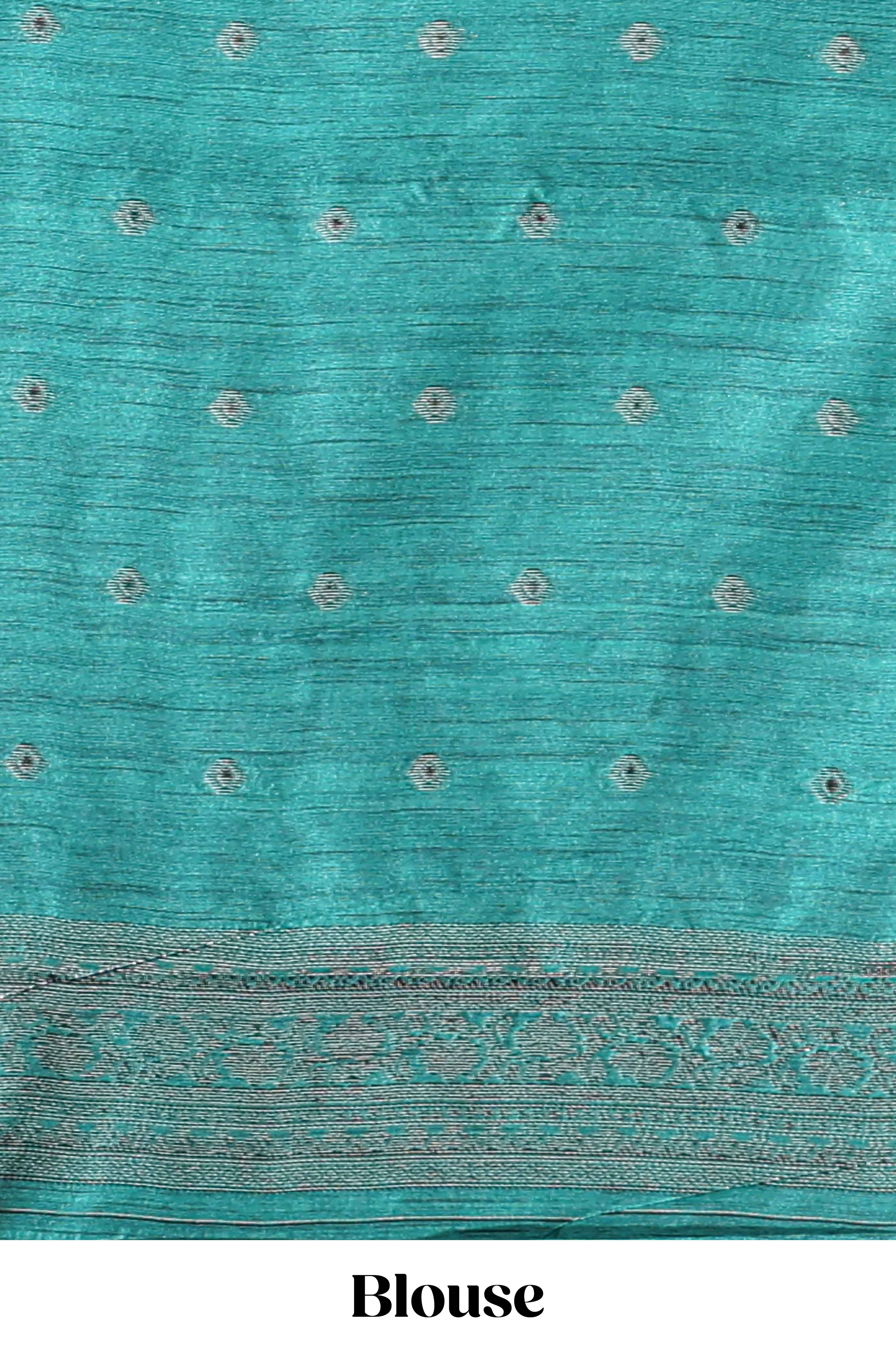 Borderless purple floral design semi tussar saree with contrast pallu and blouse