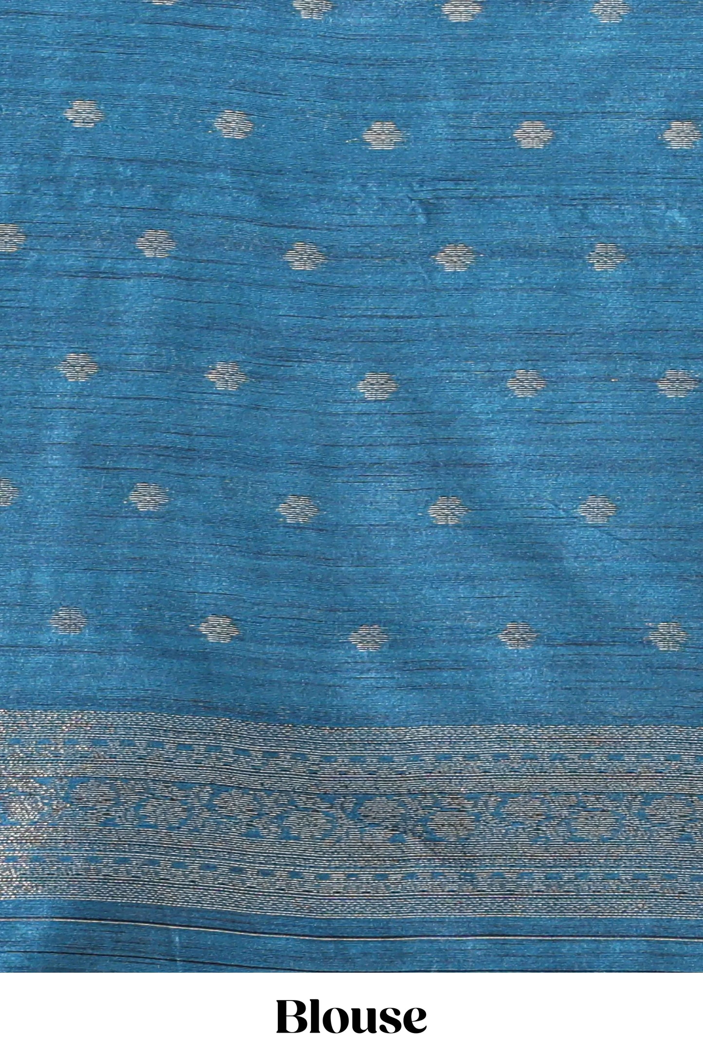 Borderless blue floral design semi tussar saree with contrast pallu and blouse