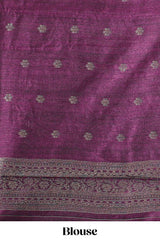 Borderless blue floral design semi tussar saree with contrast pallu and blouse