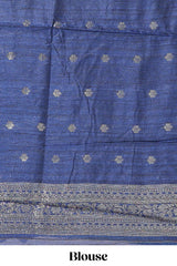 Borderless green floral design semi tussar saree with contrast pallu and blouse