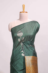 Borderless bottel green floral design semi tussar saree with contrast pallu and blouse