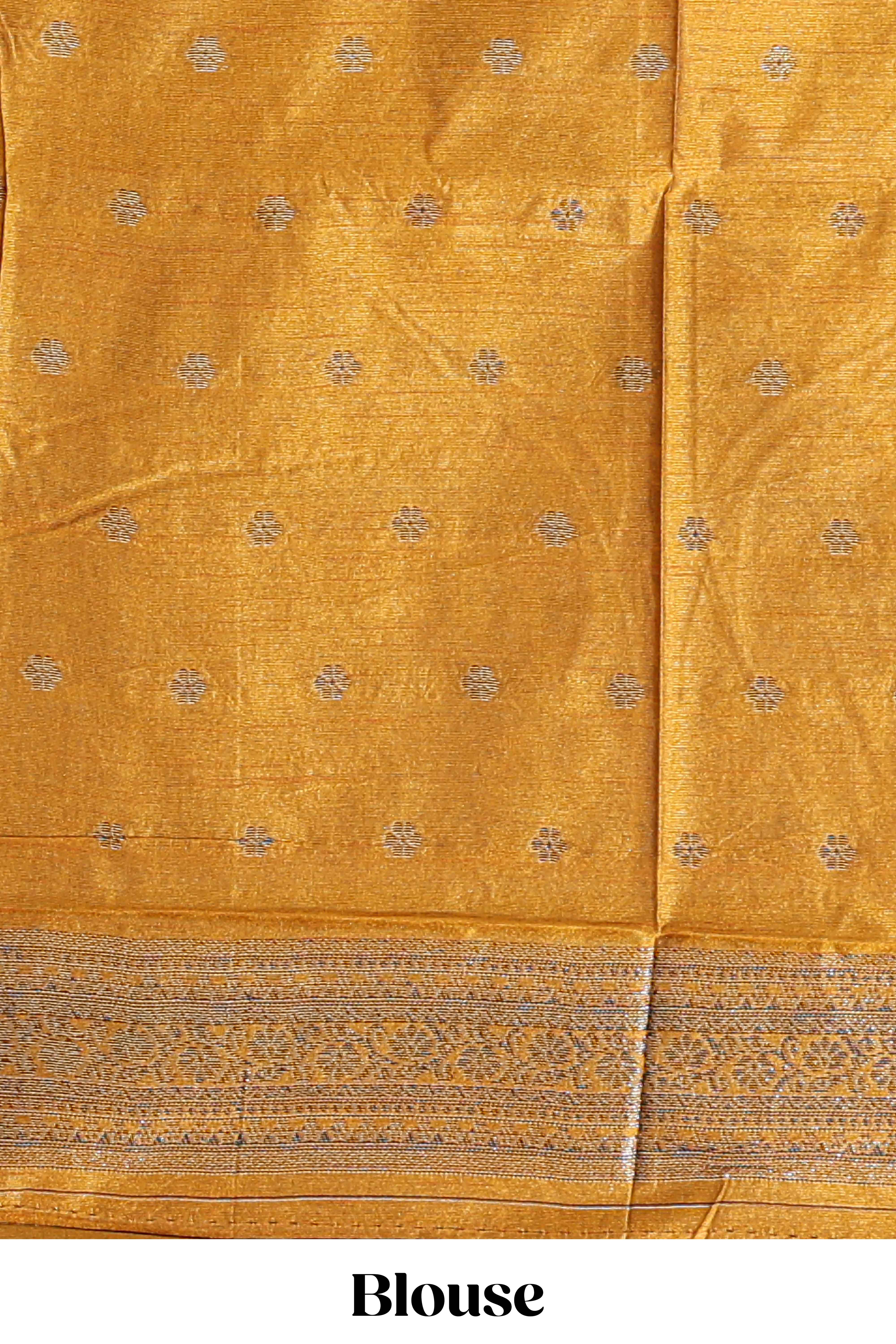 Borderless bottel green floral design semi tussar saree with contrast pallu and blouse