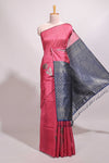 Borderless pink floral design semi tussar saree with contrast pallu and blouse