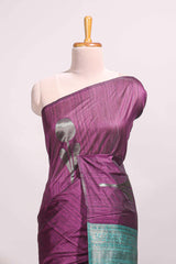 Borderless purple floral design semi tussar saree with contrast pallu and blouse