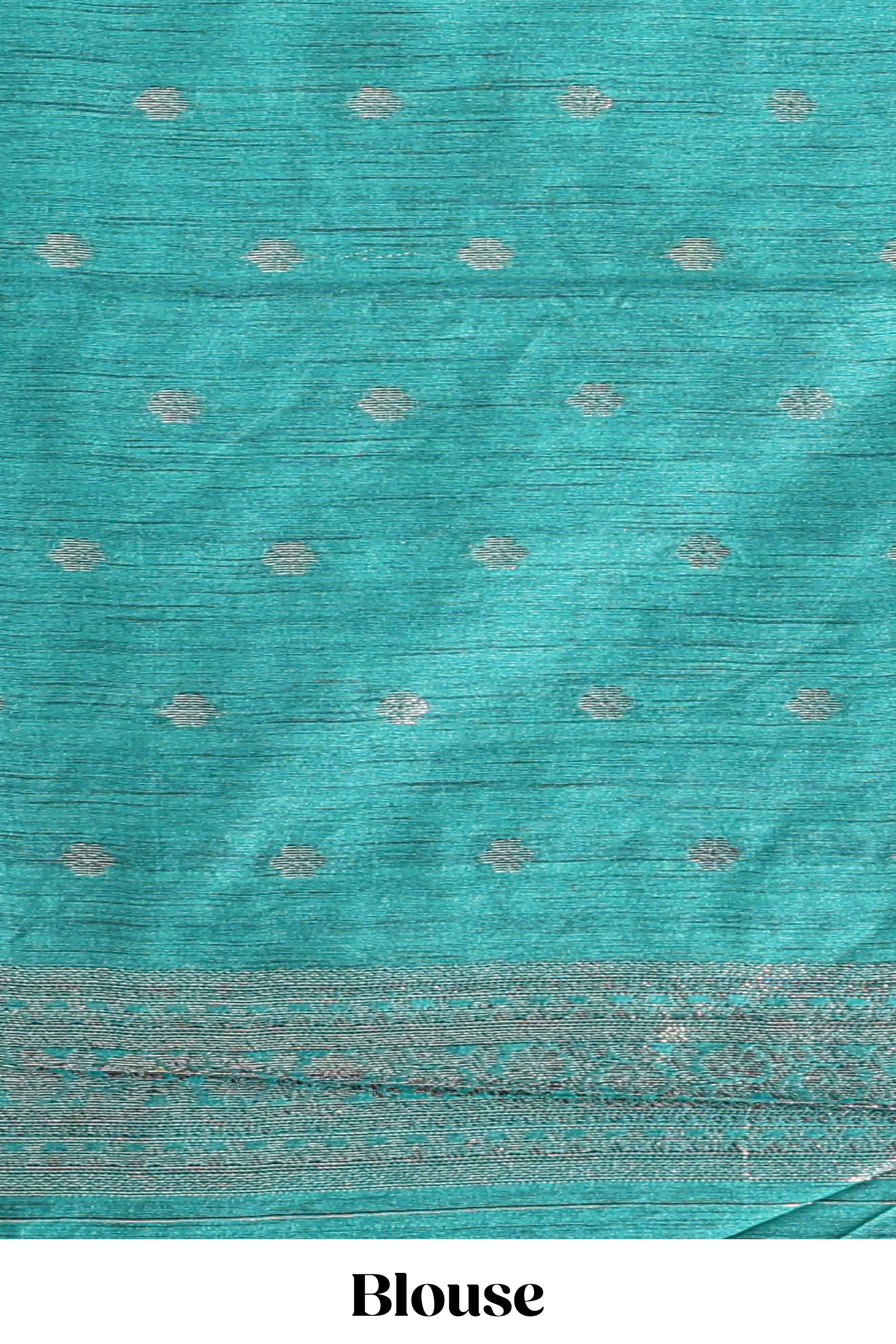 Borderless purple floral design semi tussar saree with contrast pallu and blouse