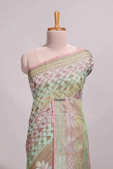 Multi color geometric design semi tussar saree with self border and printed blouse