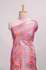 Multi color checked zari motifs design semi tussar saree with self border and matching blouse