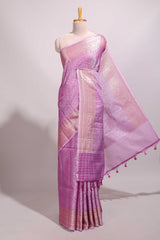 Lavender floral brocade jacquard design semi tussar saree with self border and matching blouse
