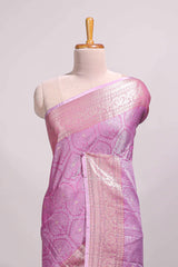 Lavender floral brocade jacquard design semi tussar saree with self border and matching blouse