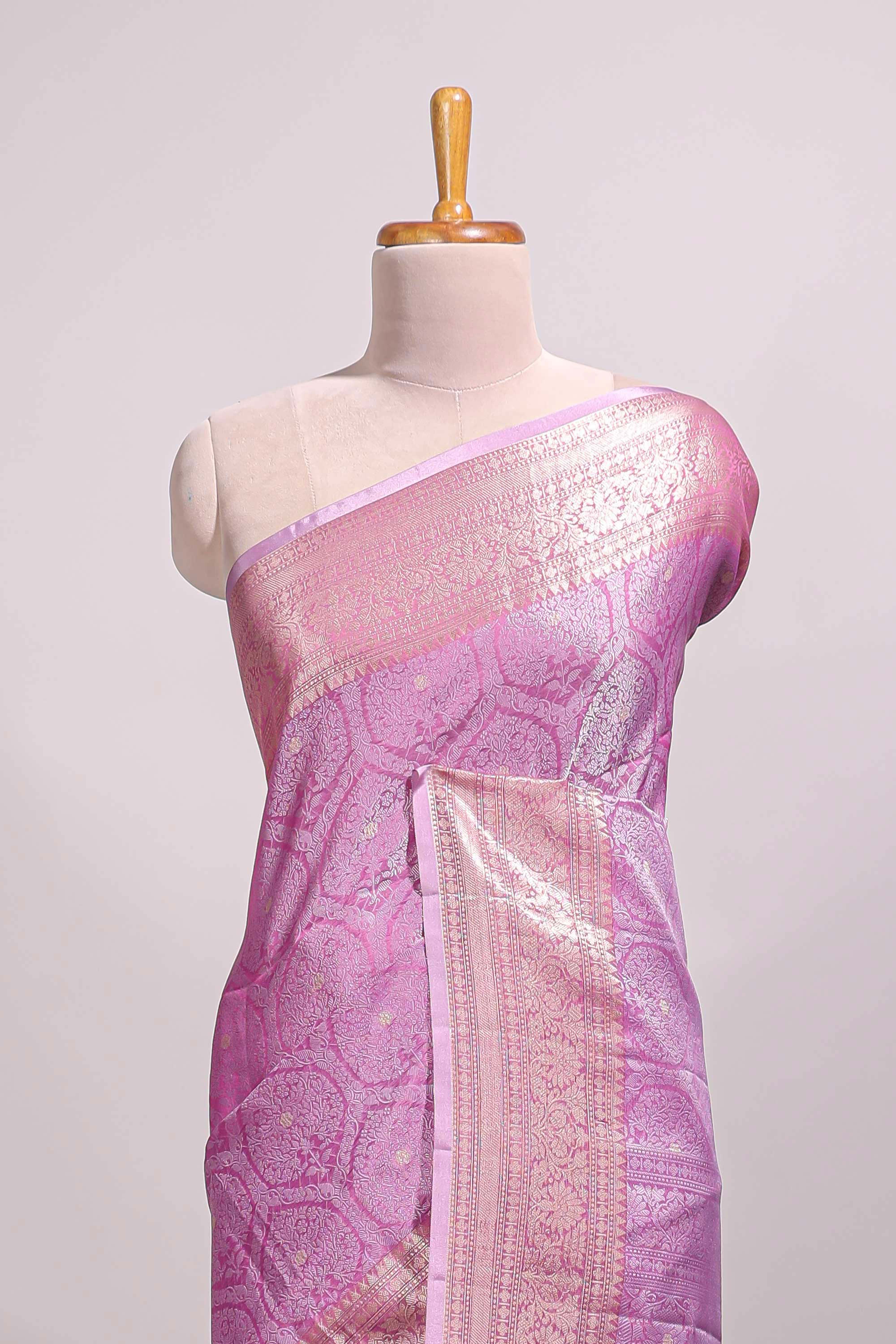 Lavender floral brocade jacquard design semi tussar saree with self border and matching blouse