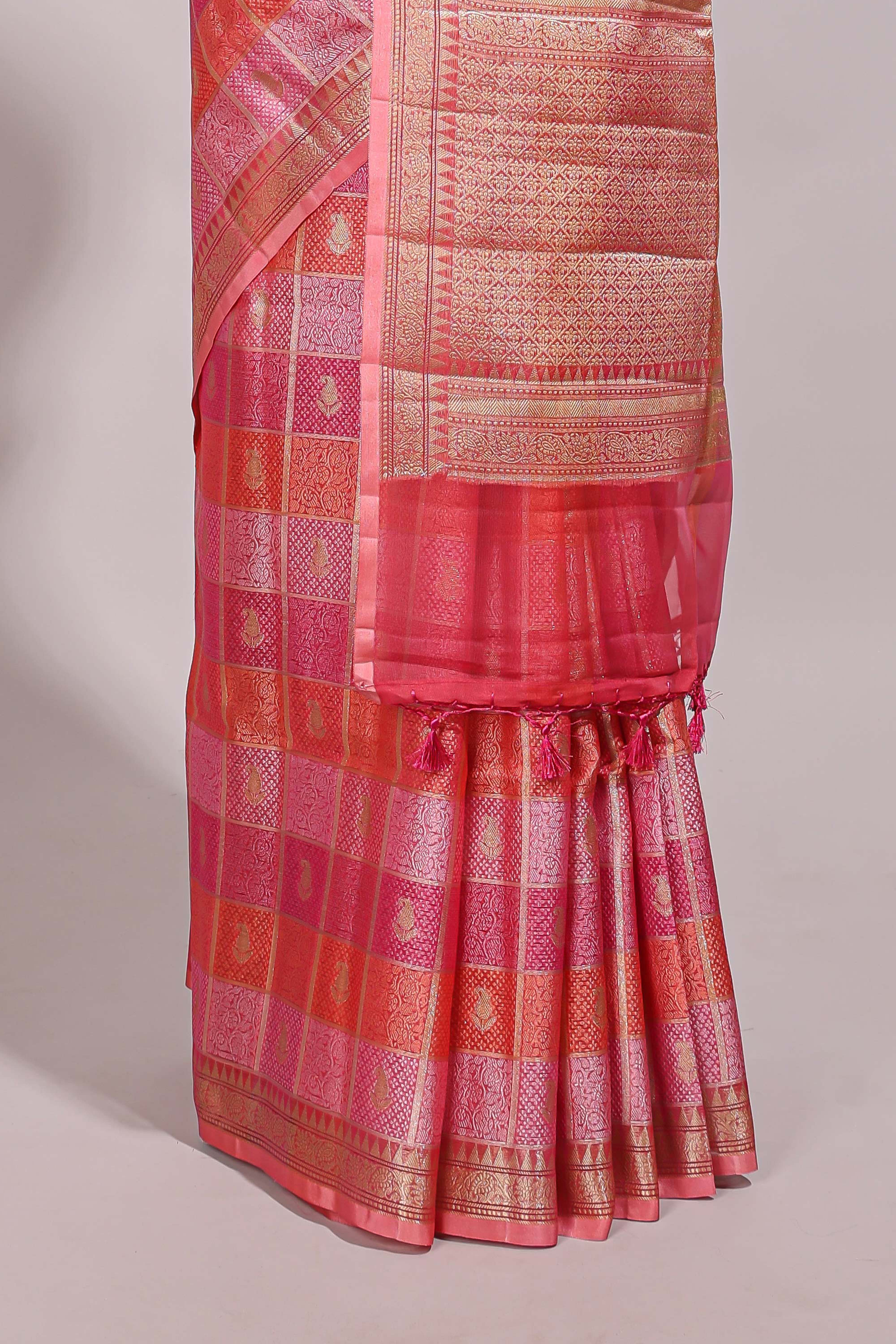 Multi color checked zari motifs design semi tussar saree with self border and matching blouse
