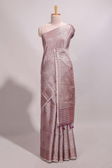 Dusky Pink jacquard floral zari motifs design semi tussar saree with self border and matching blouse