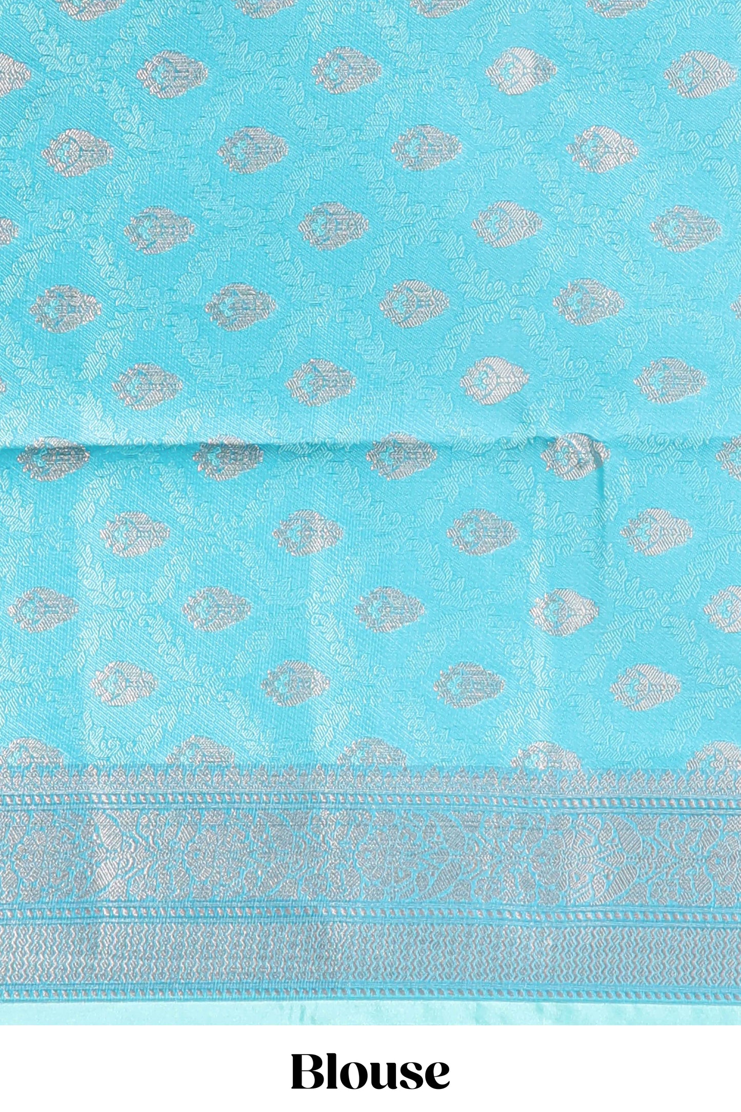 Blue jacquard floral zari motifs design semi tussar saree with self border and matching blouse