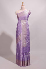 Lavender jacquard floral zari motifs design semi tussar saree with self border and matching blouse