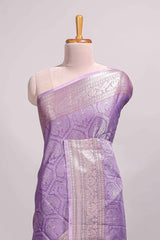 Lavender jacquard floral zari motifs design semi tussar saree with self border and matching blouse