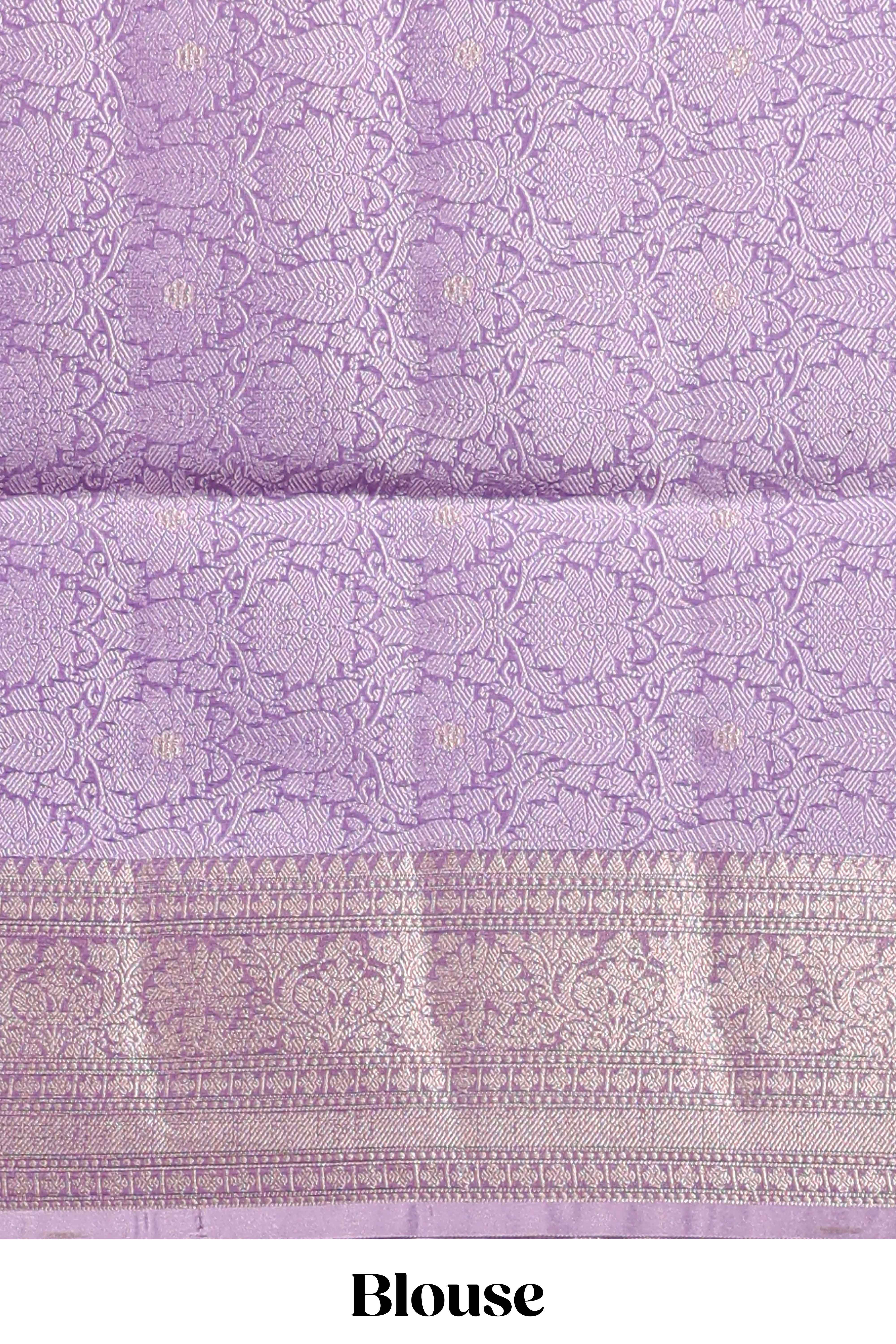 Lavender jacquard floral zari motifs design semi tussar saree with self border and matching blouse