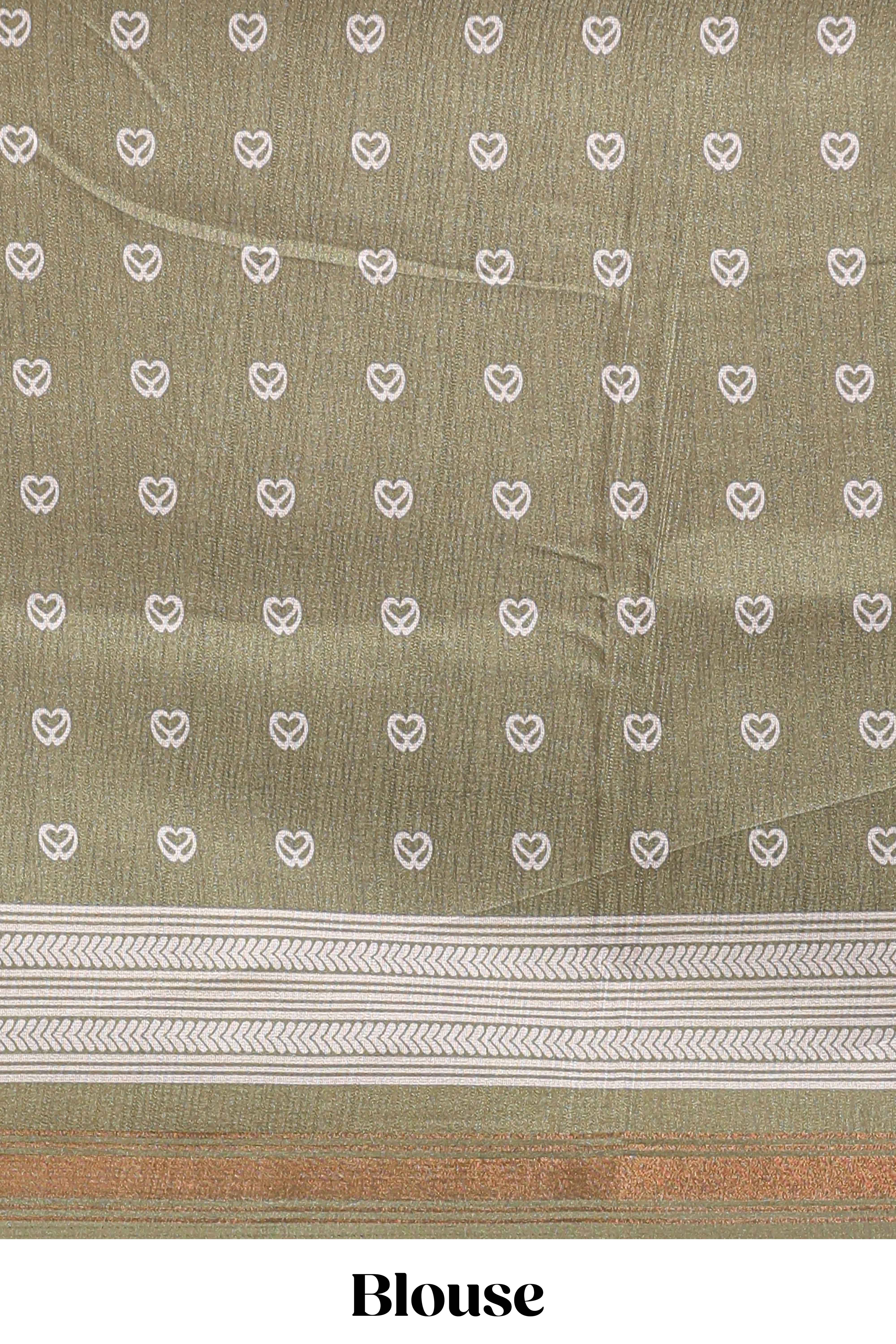 Violet floral motifs semi tussar saree with contrast border and printed blouse