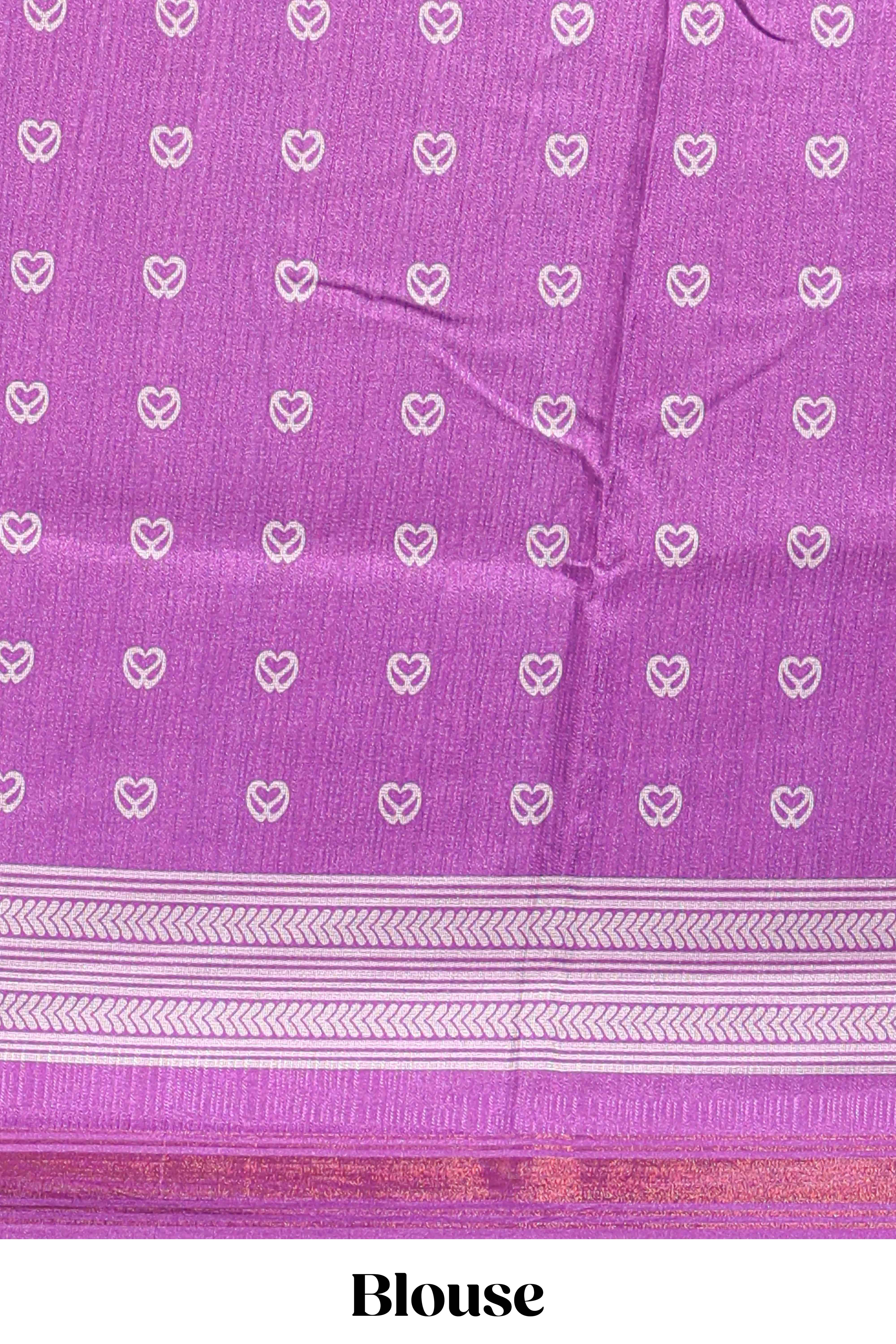 Green floral motifs semi tussar saree with contrast border and printed blouse