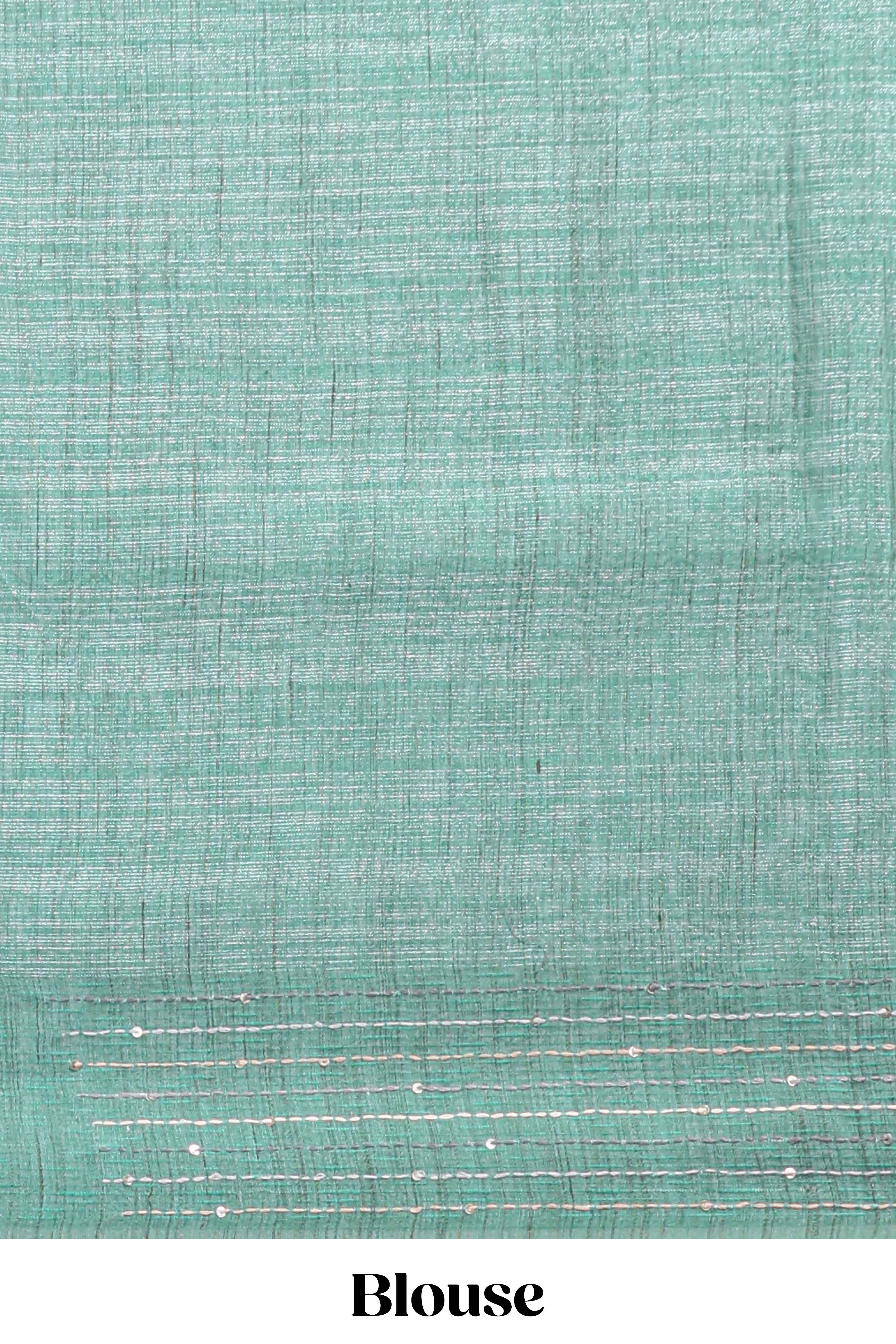 Grey floral design semi tussar saree with contrast green border and printed pallu