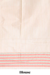 Off white ikkat design semi tussar saree with contrast dual shade border and matching striped blouse