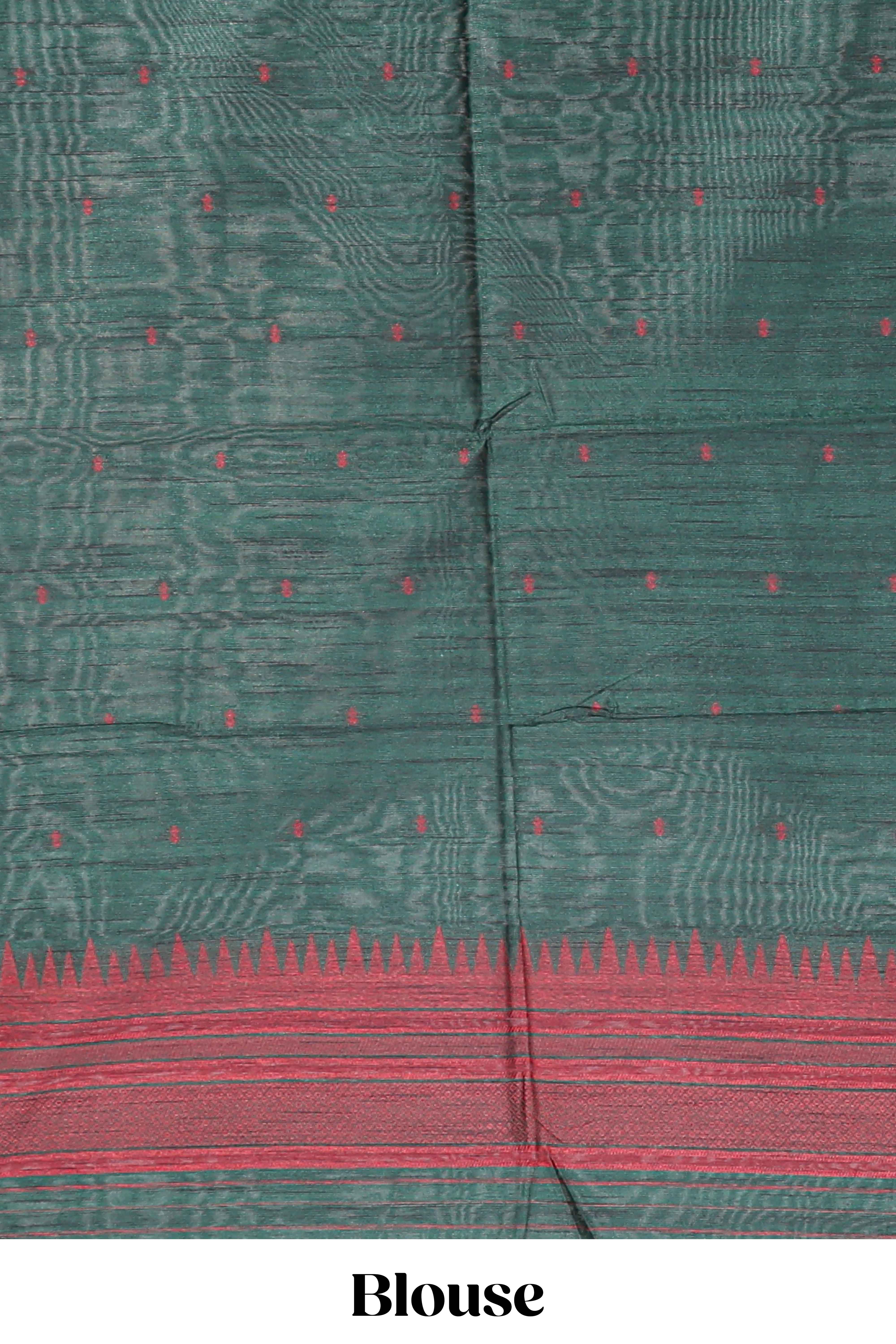 Maroon ikkat motifs design semi tussar saree with contrast border and striped blouse