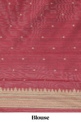 Green ikkat motifs design semi tussar saree with contrast green border and striped blouse
