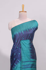 Blue ikkat motifs design semi tussar saree with contrast border and striped blouse