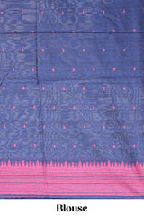 Pink ikkat motifs design semi tussar saree with contrast border and striped blouse