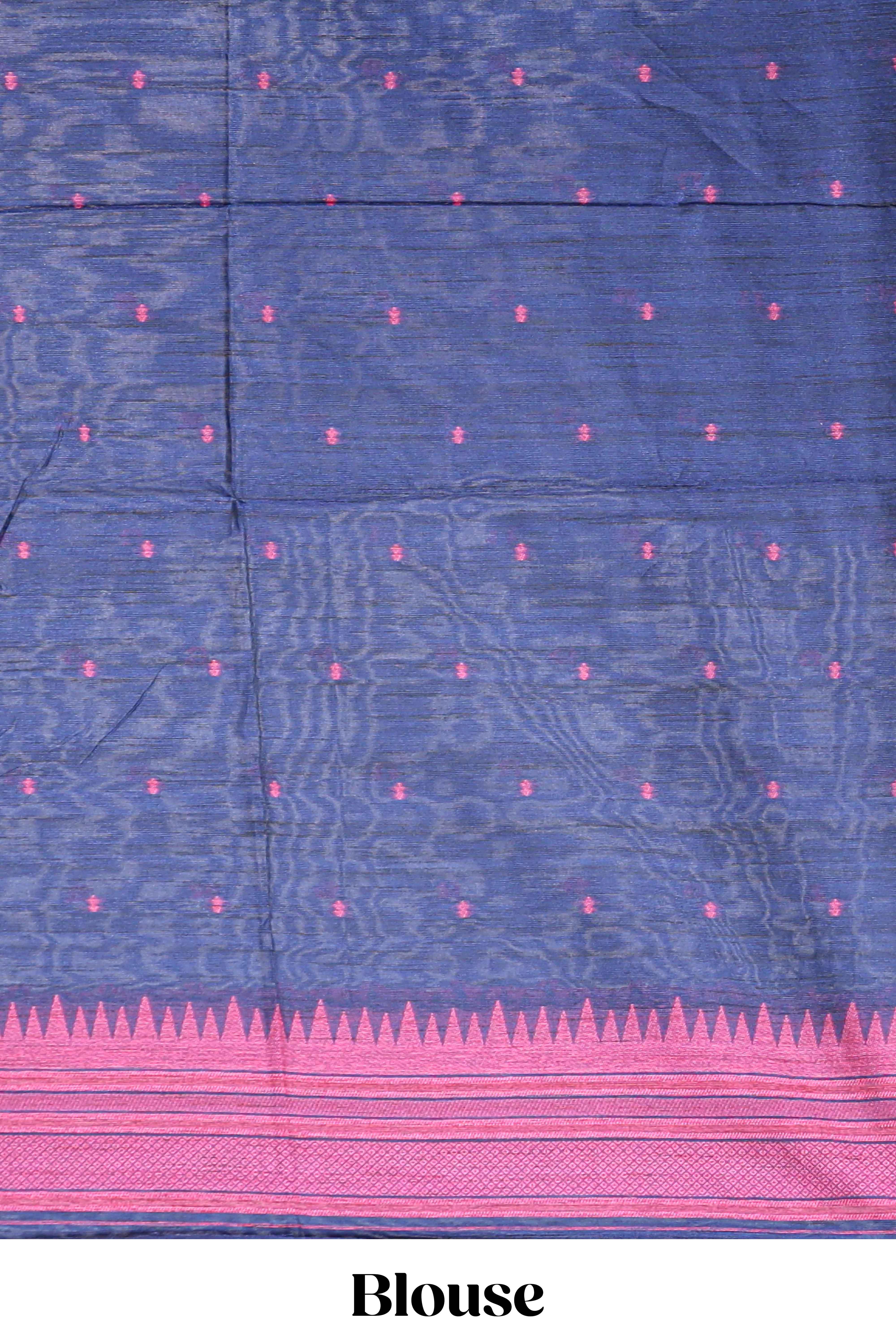 Pink ikkat motifs design semi tussar saree with contrast border and striped blouse