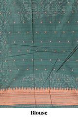 Rust orange ikkat motifs design semi tussar saree with contrast border and motifs blouse