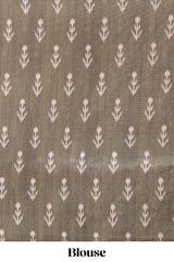 Violet tussar saree body ikkat print with contrast small zari border , bandhani print pallu and ikkat contrast blouse