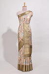 Mustard yellow colour story bookprintedsemi tussar saree with zari border and zari weaving blouse