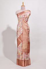 Rust orange colour story bookprintedsemi tussar saree with zari border and zari weaving blouse