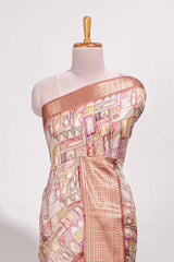 Rust orange colour story bookprintedsemi tussar saree with zari border and zari weaving blouse