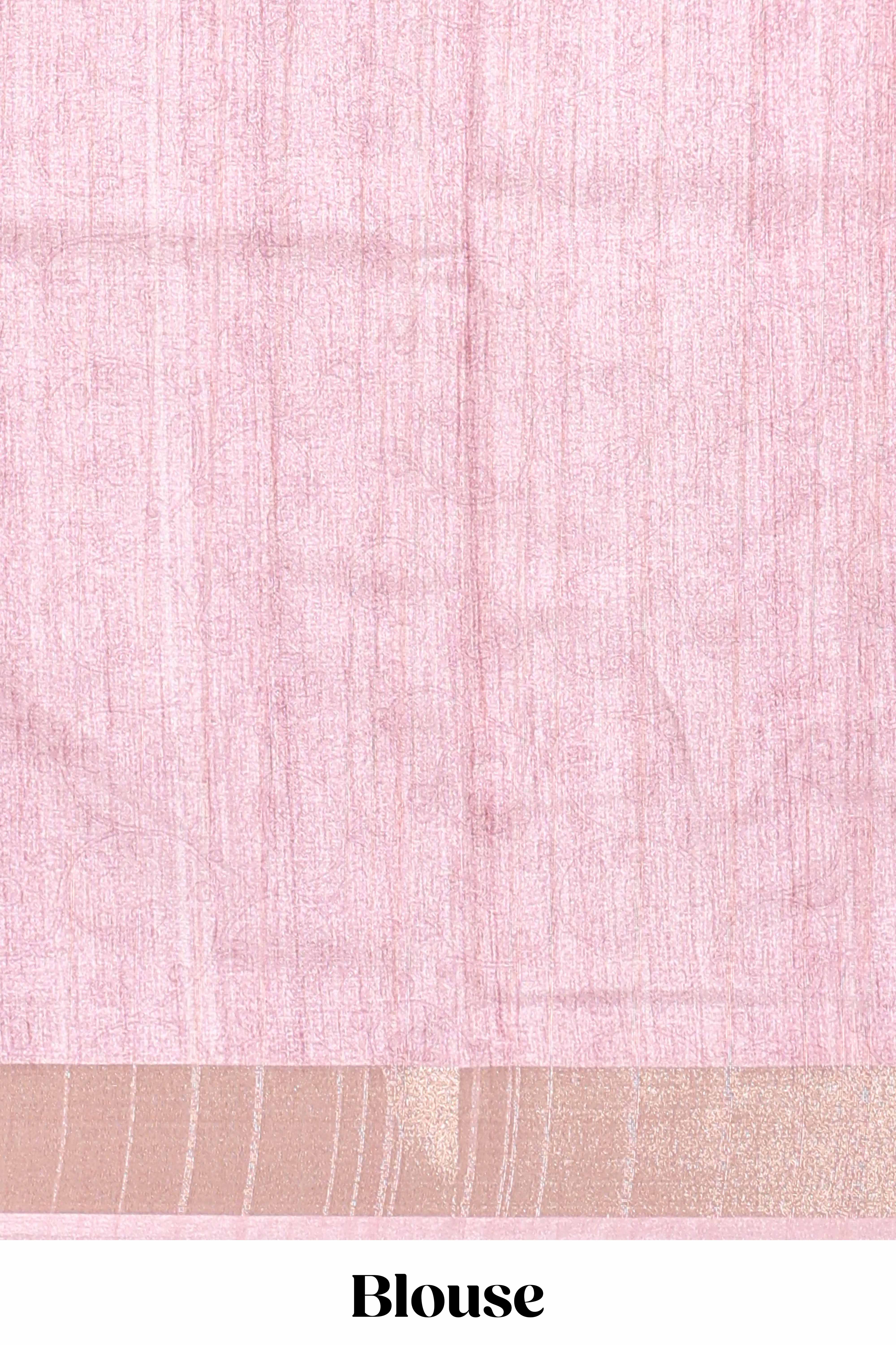 Pink colour kalamakri arttussar sareewith floral creeper prints zari border and kalamkari motif print pallu