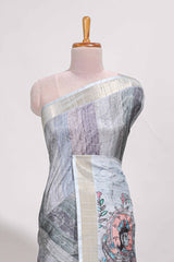 Green colour kalamakri arttussar sareewith floral creeper prints zari border and kalamkari peacock motif print pallu