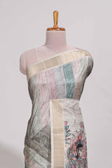 Green colour kalamakri arttussar sareewith floral creeper prints zari border and kalamkari motif print pallu