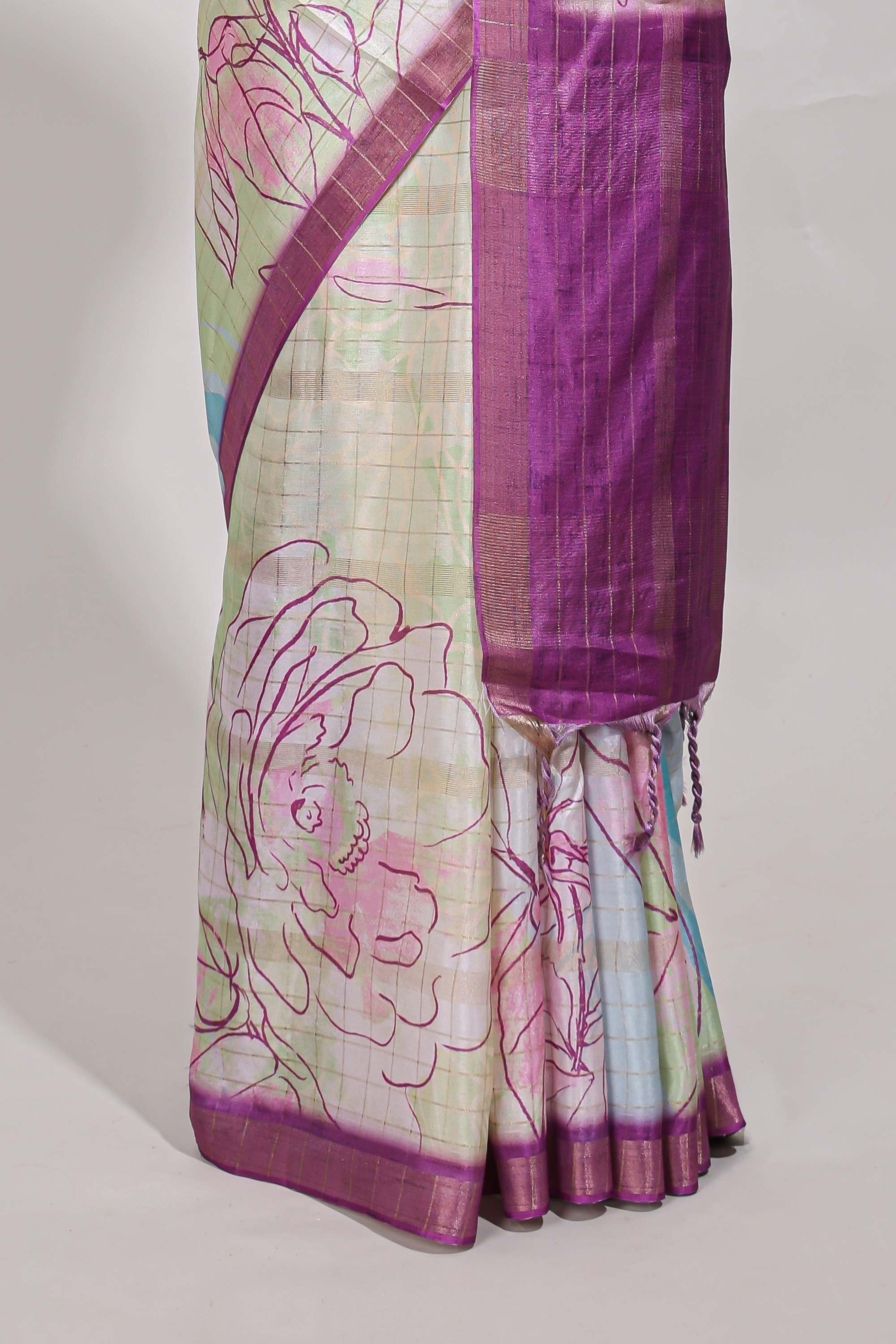 Multi colour and floral designsemi tussar saree with contrast border andcontrast blouse
