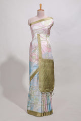 Multi colour and floral designsemi tussar saree with olive border andcontrast blouse