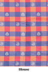 beige coloursemi tussar sareecontrast checkedborder andcontrastchecked blouse