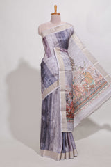 multicolour floral printedsemi tussar saree with zari border and matching blouse