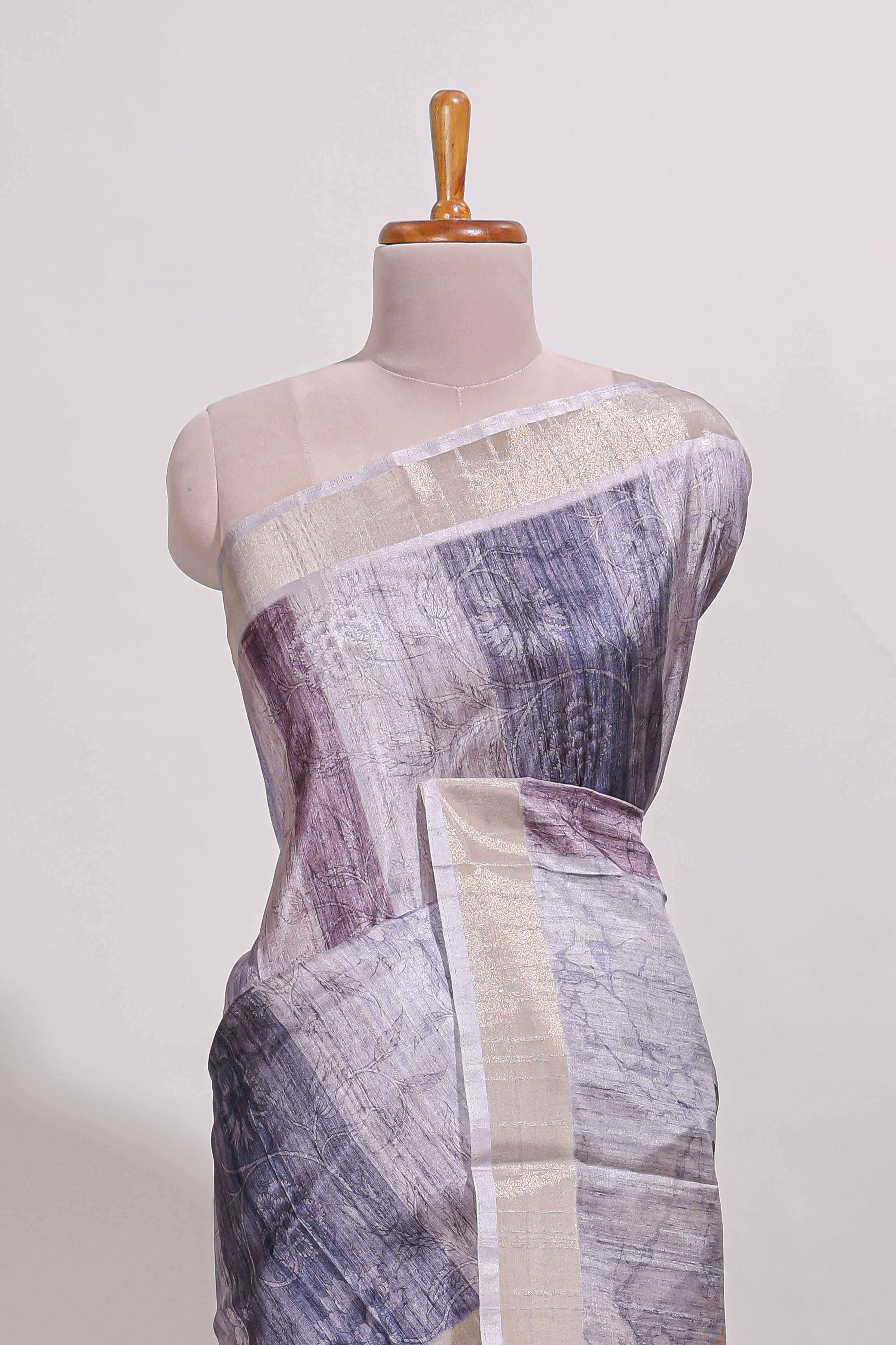 multicolour floral printedsemi tussar saree with zari border and matching blouse