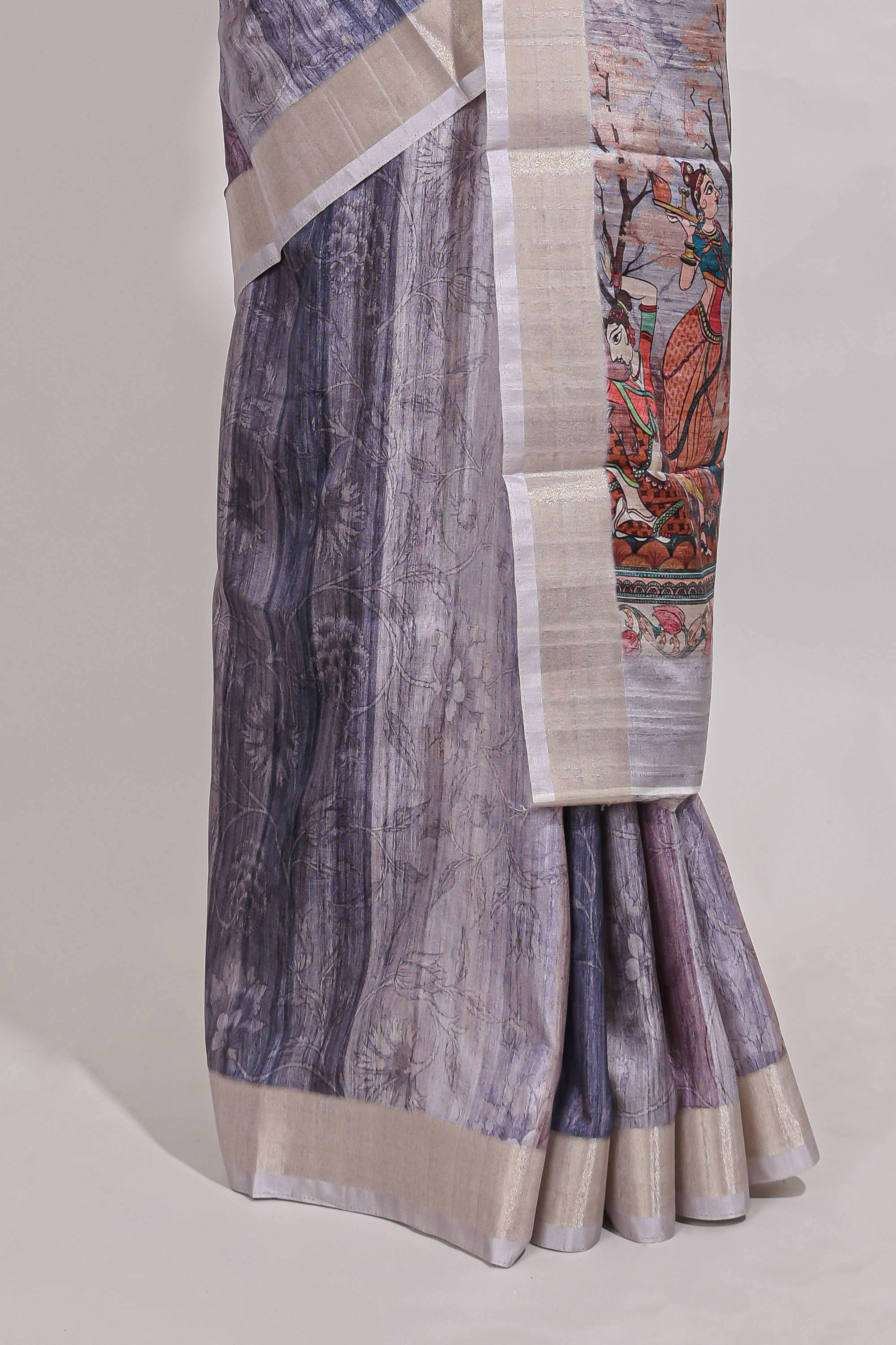 multicolour floral printedsemi tussar saree with zari border and matching blouse