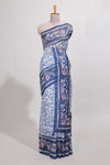 bluecolour floral printedsemi tussar saree with creeperborder and matching blouse